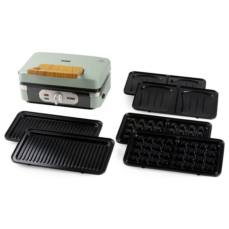 DOMO Sandwich-Waffle-Grill 3-in-1 Waffeleisen Salbei-Grün 1100 W kompakt - 5411397168504
