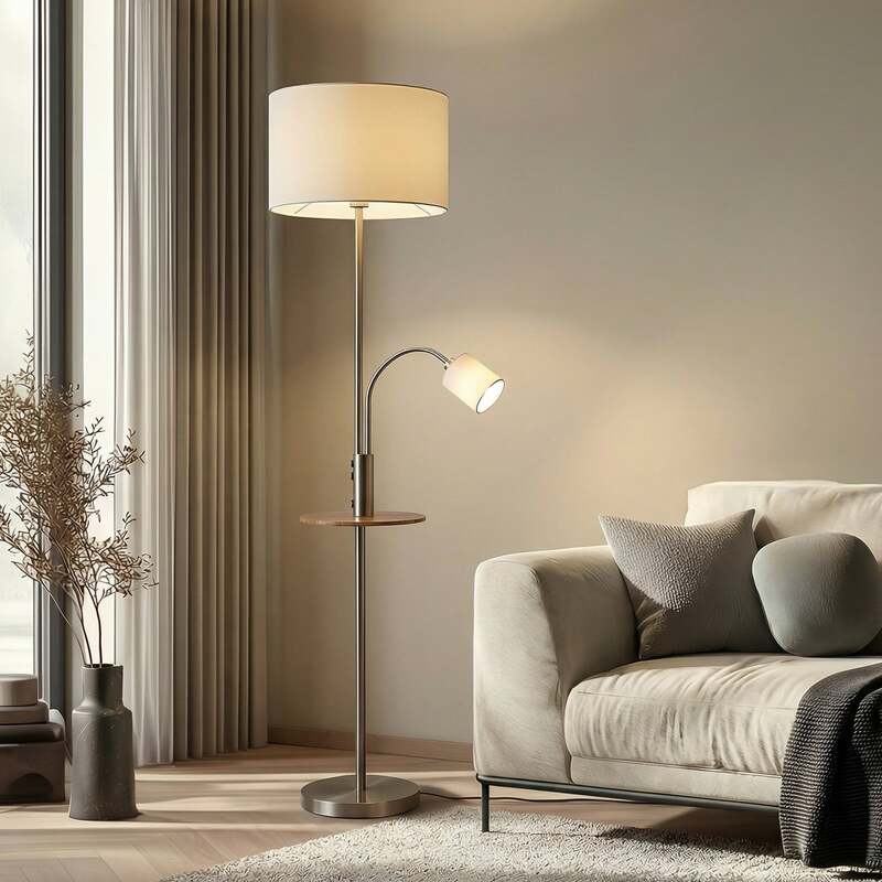 Lindby Stehlampe Aovan USB-Ladestation Ablagefläche E27 E14 nickelfarben Lampe - 4251911702613