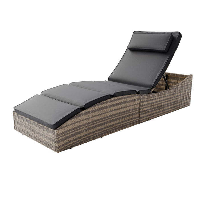 Faltbare Polyrattan Sonnenliege Lamia Relaxliege Gartenliege grau 200x60cm - 4262437181110