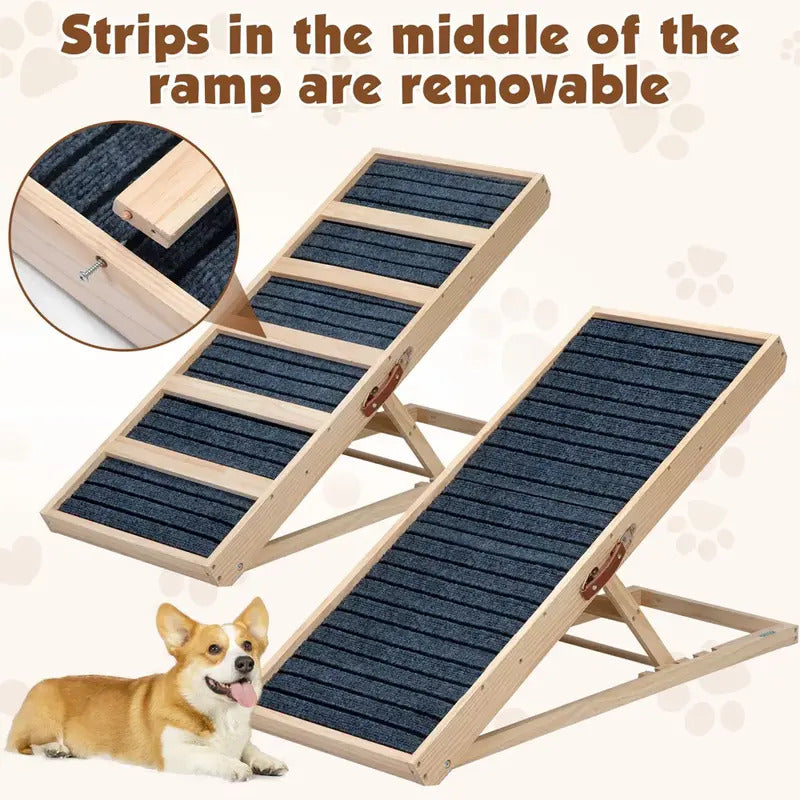 Sandinrayli Klappbare Hunde-Rampe aus Holz rutschfest 40-61 cm Höhe bis 60 kg - 6974062897745