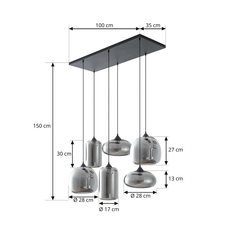 Lindby Hängeleuchte Pendelleuchte Marla Glas rauchgrau 6 flammig - 4255830904141