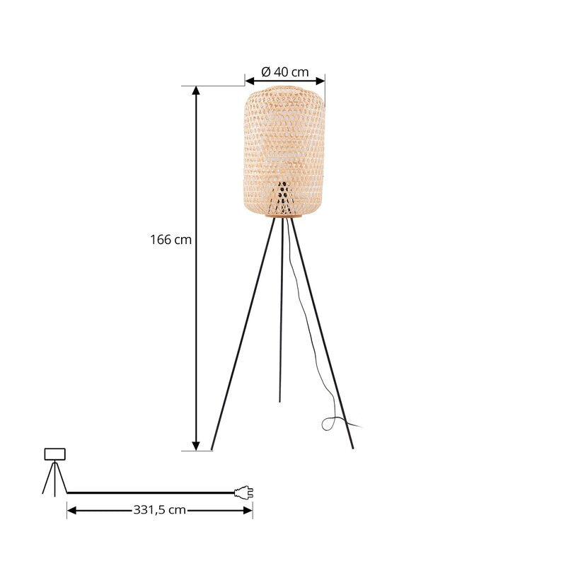 Lucande Stehleuchte Jorick Bambus Dreibein 166 cm Holz Schwarz E27 - 4251911792492