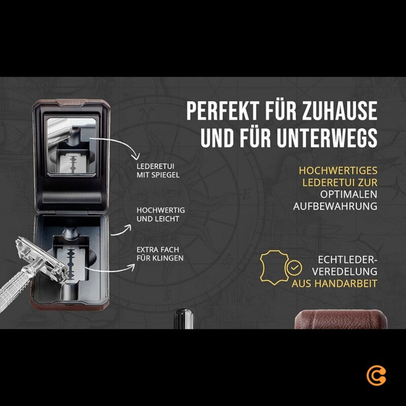 Störtebekker Rasierhobel Rasierer Nassrasier 10 Klingen Etui mit Spiegel schwarz - 4260554490061