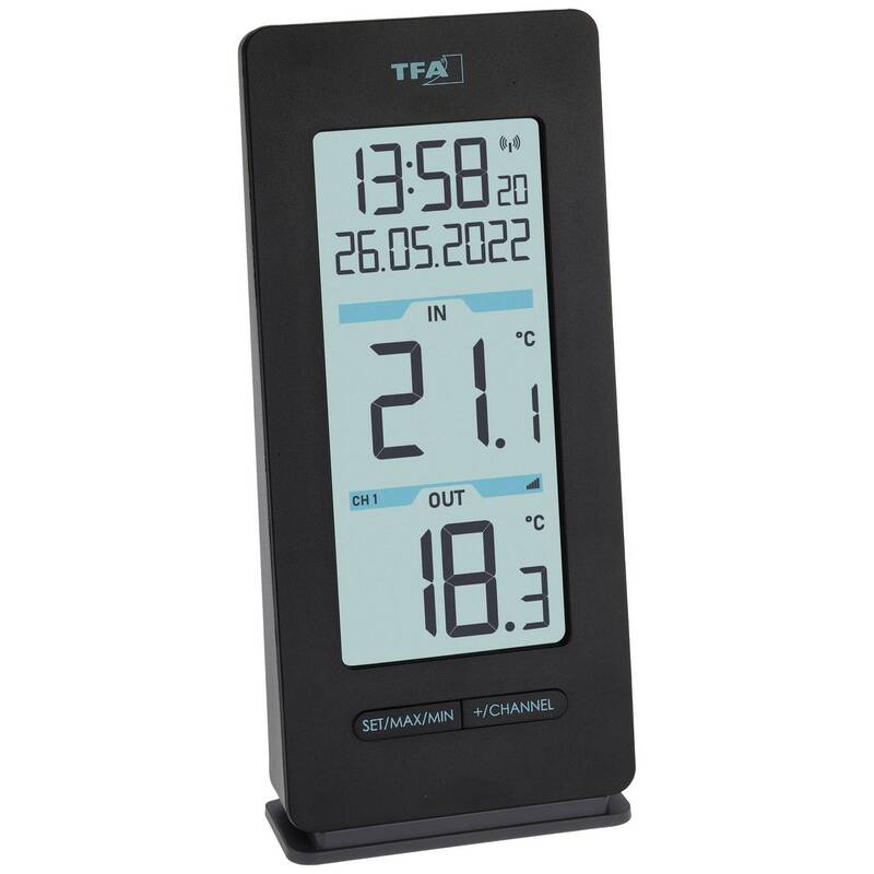 TFA Dostmann Funk-Thermometer Buddy digital Temperaturmessgerät schwarz 100m - 4009816038555