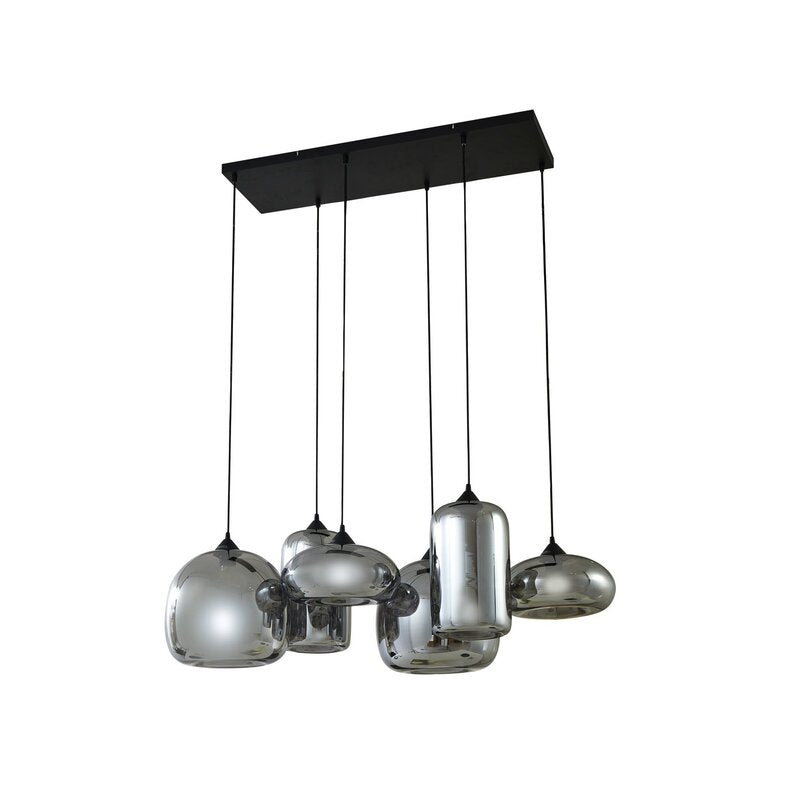 Lindby Hängeleuchte Pendellampe Marla Glas rauchgrau 6fl 108cm E27 dimmbar - 4251911797114