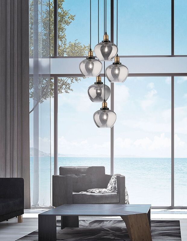 Nova Luce Pendelleuchte Hängeleuchte CEDRO E27 LED Schwarz Glas dimmbar 5-fach - 5212017407542