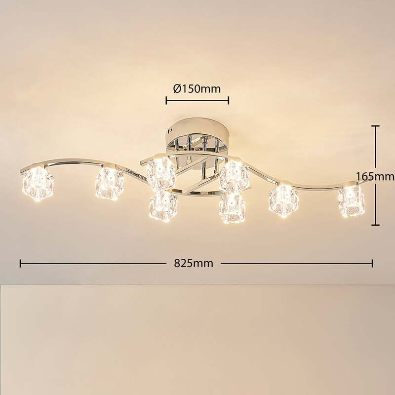 Lindby Deckenleuchte Yaro LED Lampe dimmbar 8-flammig chrom 82,5x18cm modern - 4251096550191