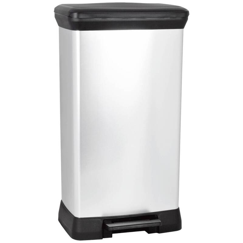 Curver Mülleimer Deco Bin Metallic 50l Abfallbehälter Silber Schwarz 390x720mm - 3253922162593