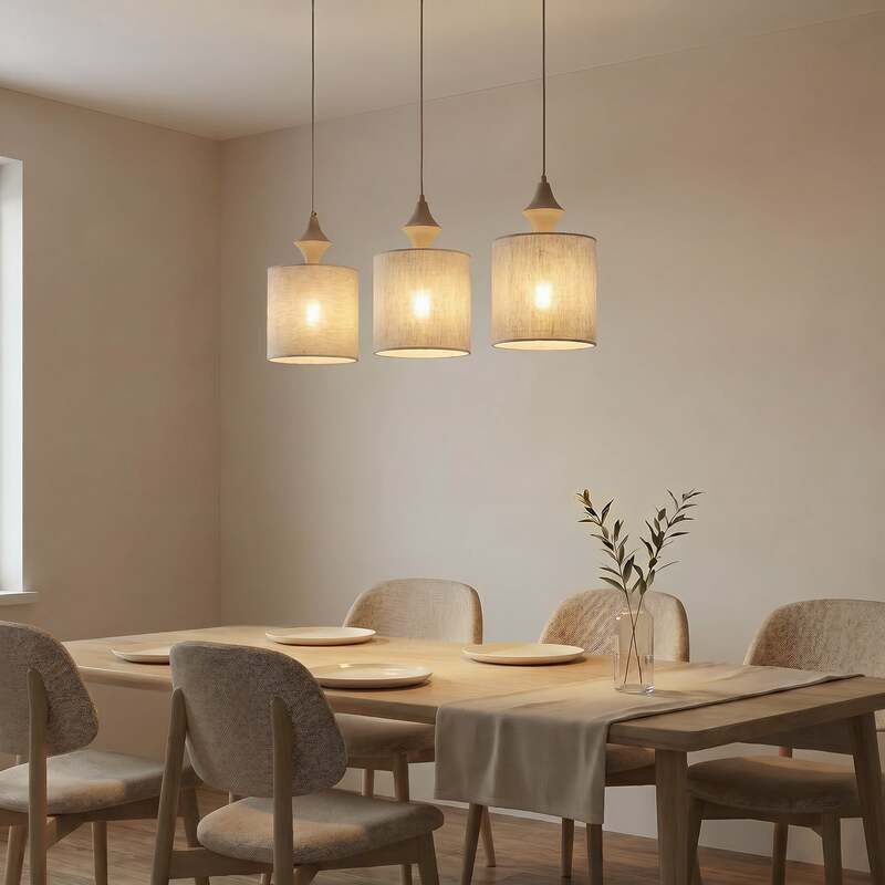 Amura Hängeleuchte Pendelleuchte Leuchte Lampe Beige Sand 3-flammig E27 105 cm - 5906135114399