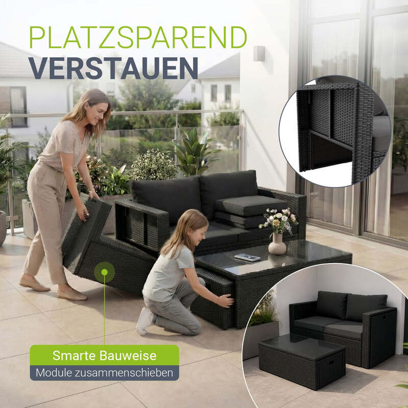 Polyrattan Lounge Salou Gartenmöbel Set für 6 Personen mit Polstern schwarz grau - 4262437180267