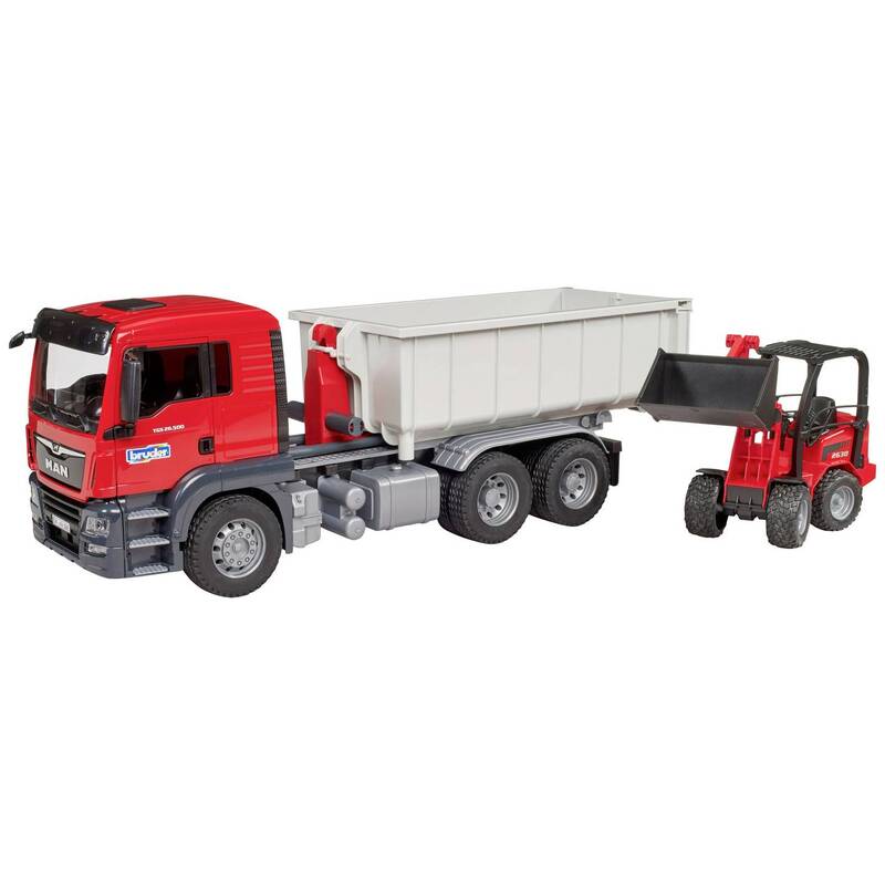 Bruder LKW Modell MAN TGS Abrollcontainer Schäffer Hoflader Spielzeug 1:16 - 4001702037673
