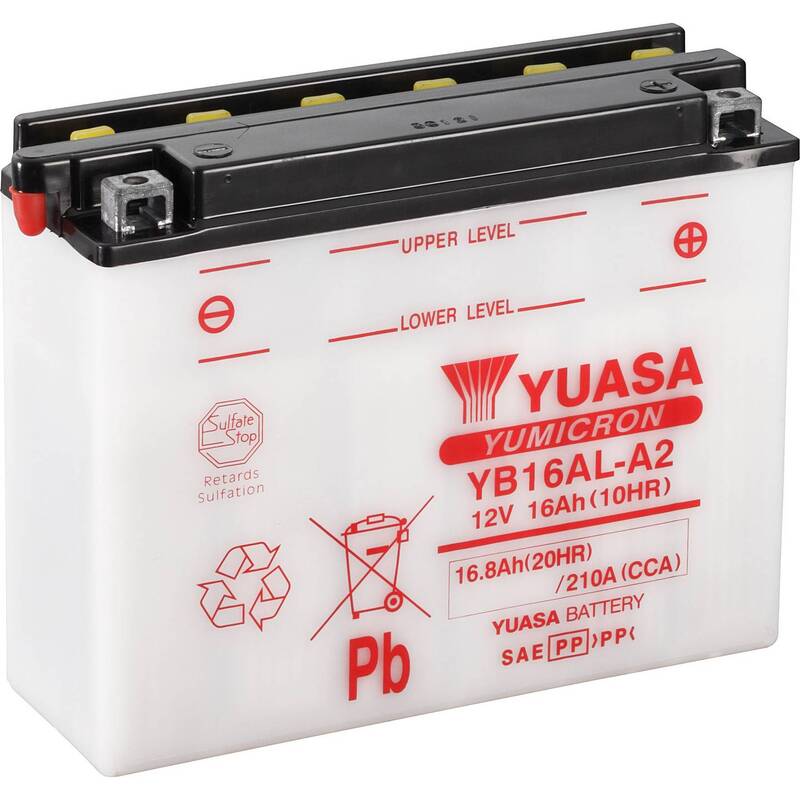 Yuasa Motorradbatterie YB16AL-A2 12V 16Ah Blei-Säure Schraubklemme Typ 2 210A - 5050694032271