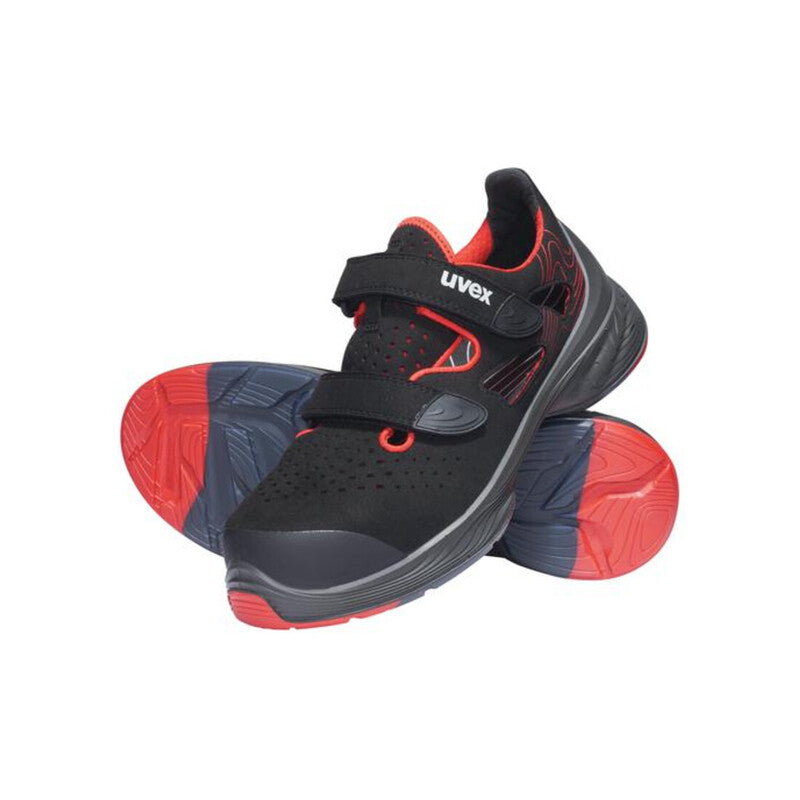 Uvex Sicherheitssandalen S1P SRC uvex 1 G2 Mikrovelours Größe 39 schwarz rot - 4031101831565