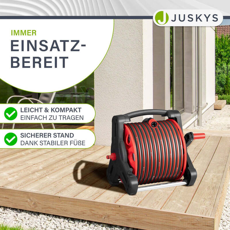 Mobile Schlauchtrommel 30m Multifunktionsbrause Wandhalterung und Adaptern Rot - 4260565527350