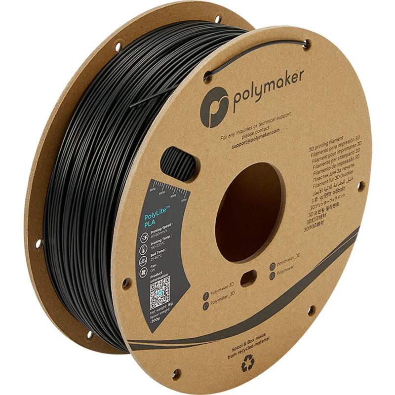 Polymaker Filament PolyLite PLA 1,75mm 1000g Schwarz Hochwertiges Druckmaterial - 6938936709664
