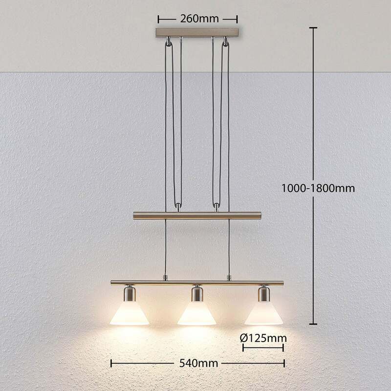 Lindby Pendelleuchte Hängeleuchte Delira LED dimmbar 3-flg nickel weiß 54x12,5cm - 4251096563009