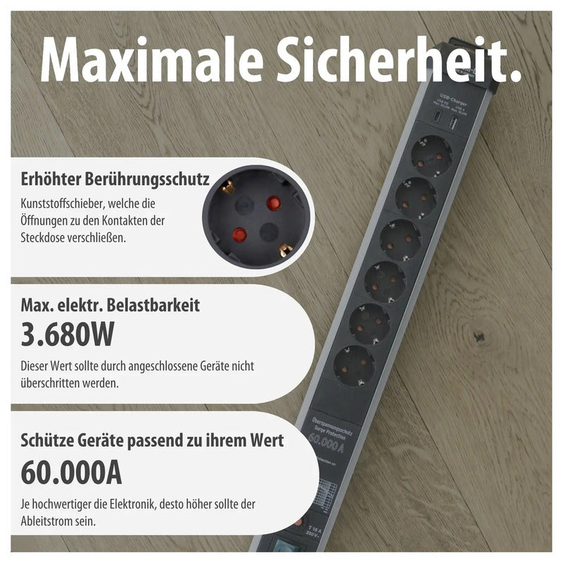Brennenstuhl 1391010620 Überspannungsschutz-Steckdosenleiste 6-fach 3m USB Ty... - 4007123677078