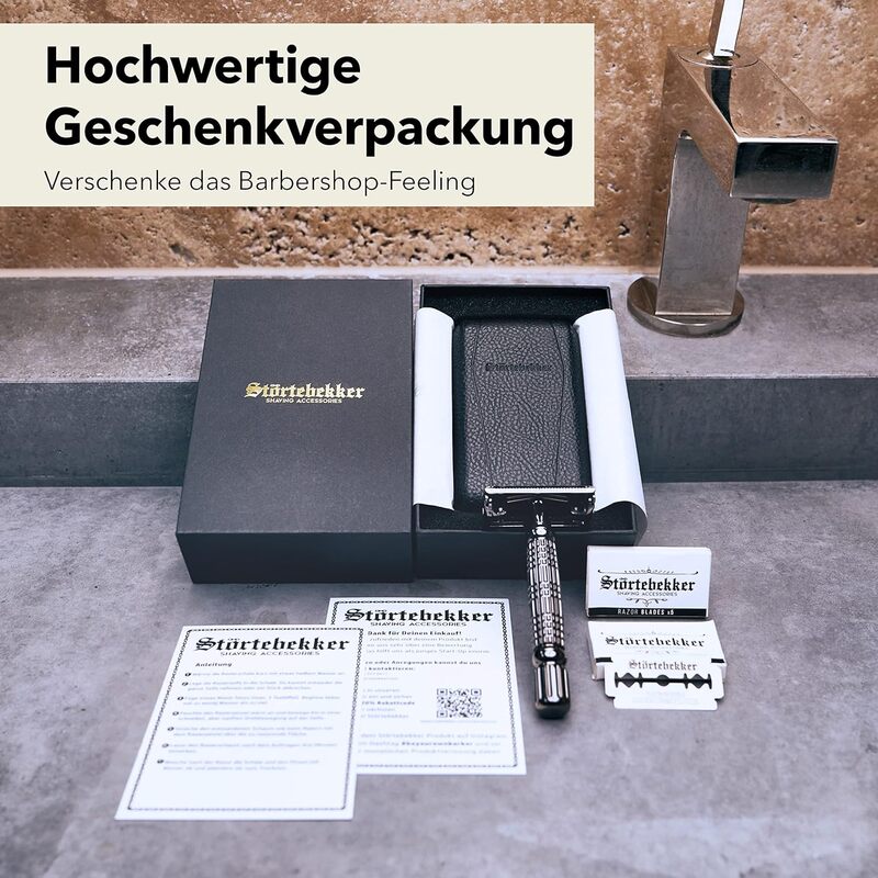 Störtebekker Rasierhobel Rasierer Nassrasier 10 Klingen Etui mit Spiegel schwarz - 4260554490061