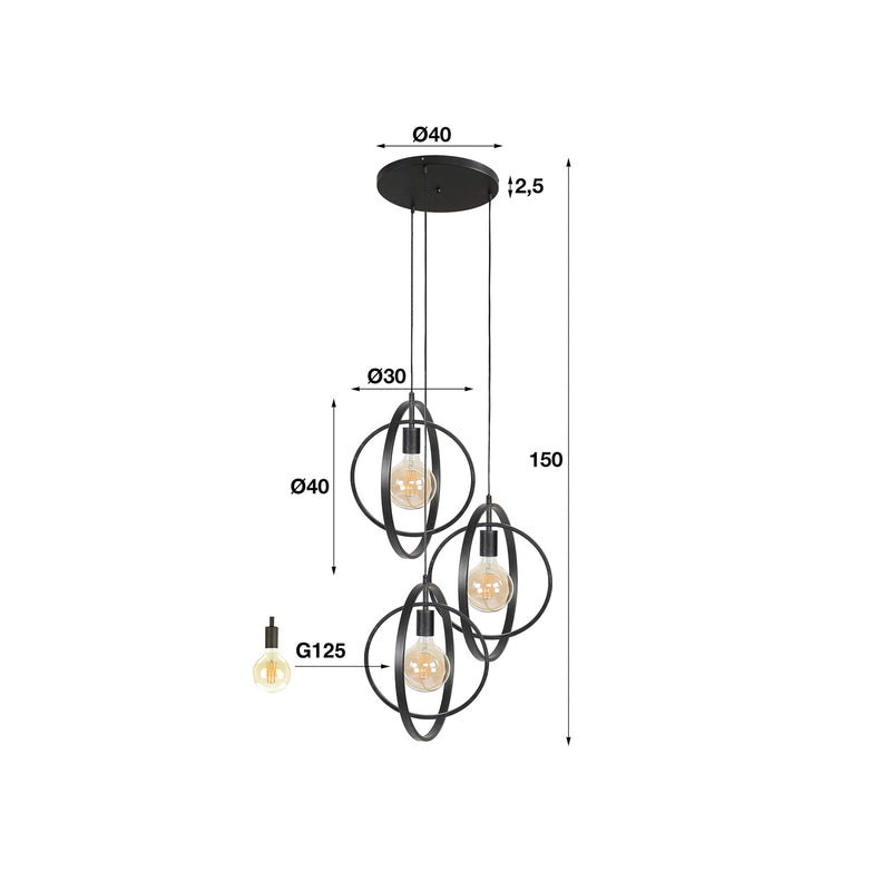 Zijlstra Hängeleuchte Ringelbach anthrazit dreiflammig Deckenlampe Lampe Spot - 8713244083259