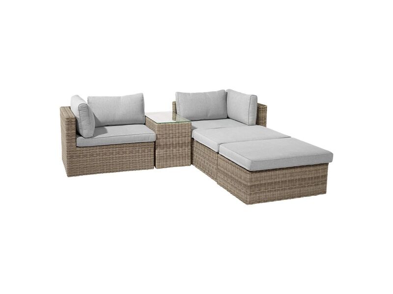Lounge-Set Olea 5-teilig Polyrattan Sand Ecklounge Sitzgruppe Sonneninsel Garten - 4007873338434