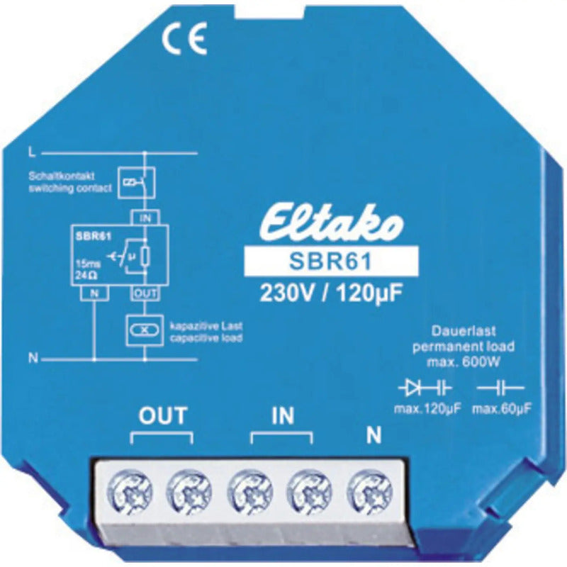 Eltako Strombegrenzungsrelais SBR61-230V 120µF 10A 2500W 1 Schließer Blau - 4010312205464