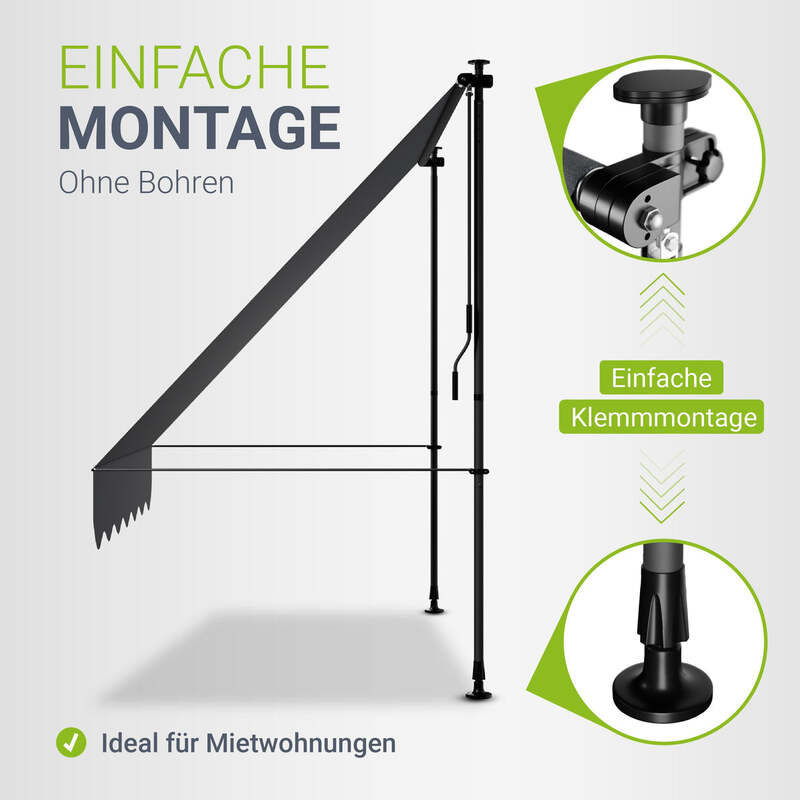Klemmmarkise Kapstadt Sonnenschutz höhenverstellbar UV-beständig grau 200x120cm - 4262437183688