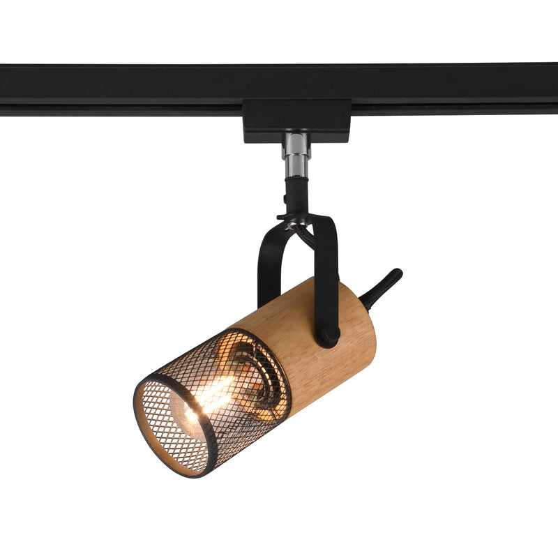 TRIO LIGHTING Schienenstrahler Tosh LED Strahler dimmbar schwarz matt Holzdetail - 4017807506020