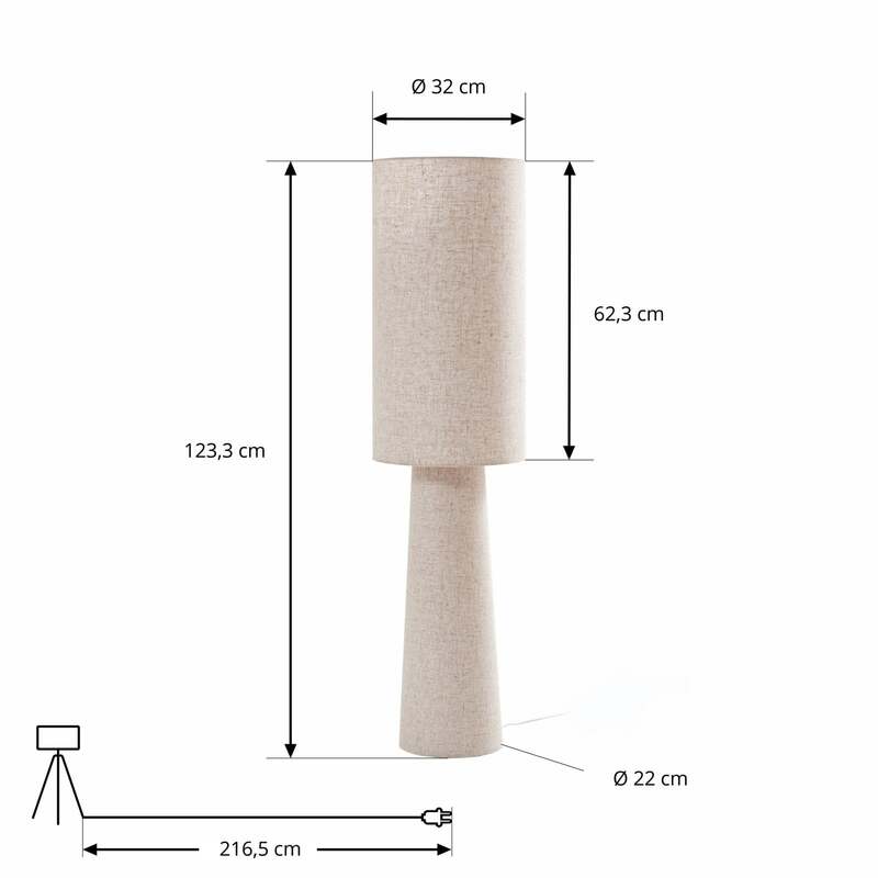 Lindby Stehleuchte Standlampe Elfie Leuchte Leinen Beige skandinavisches Design - 4255830906473