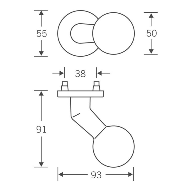 FSB Türknopf auf Rosette Aluminium 50mm Silber Gekröpft Kugelknopf 0 23 0846 - 4015354898254