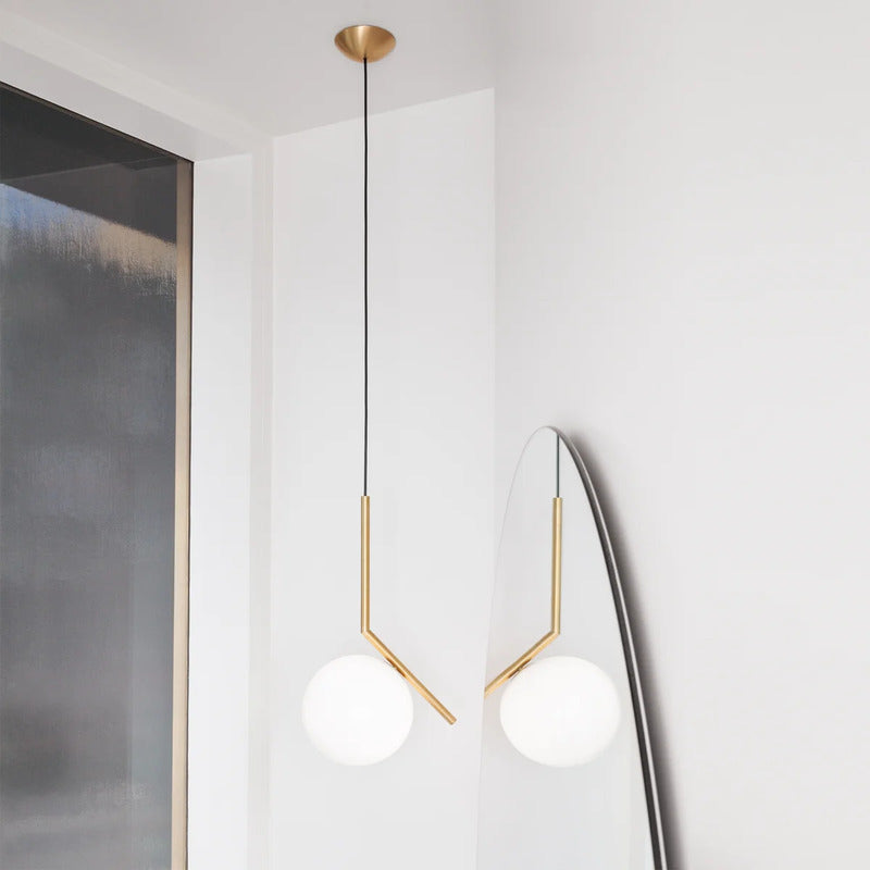 Flos Pendelleuchte Hängelampe IC S2 BRO Kugel Messing Opalglas mundgeblasen - 4251384222014