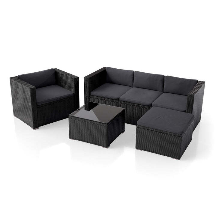 Polyrattan Lounge Punta Cana Gartenmöbel Sitzgarnitur 4 Personen schwarz grau - 4260304769812