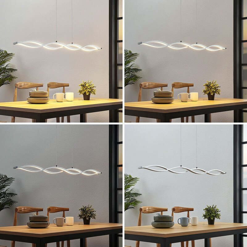 Lucande Pendelleuchte Hängeleuchte LED Balken wellenförmig weiß chrom silber Roa - 4251096560206