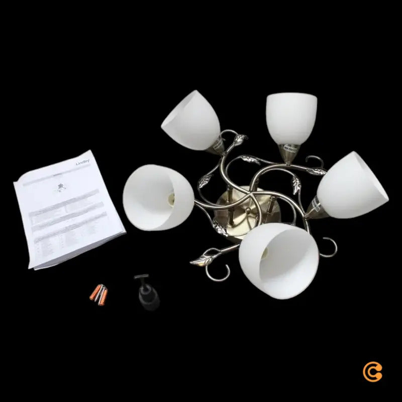 Deckenleuchte Lampe Licht Lindby Thaddeus Wohnraum Nickel Weiß 5-flammig - 4251096570021