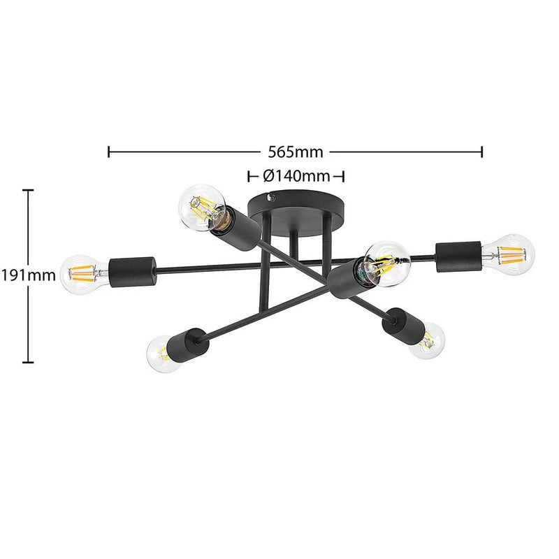 Lindby Estar Deckenleuchte Lampe Leuchte sechsflammig schwarz Metall E27 230V - 4251096583557
