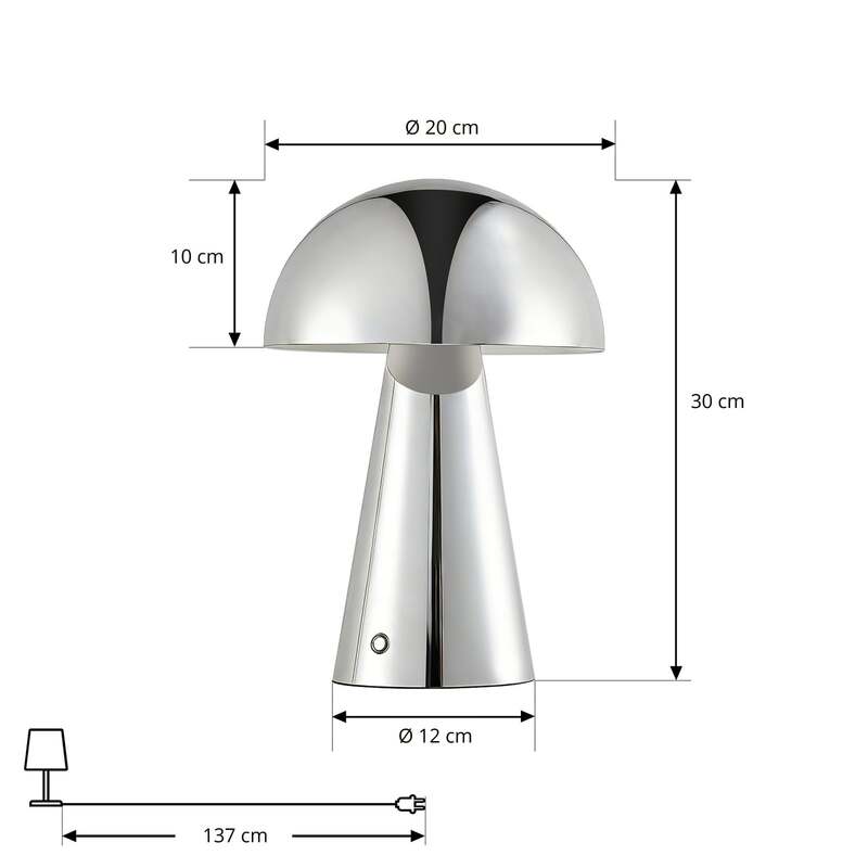 Lindby LED-Akkutischlampe Nevijo chrom Ø20cm USB dimmbar Touch-Dimmer - 4255830905575