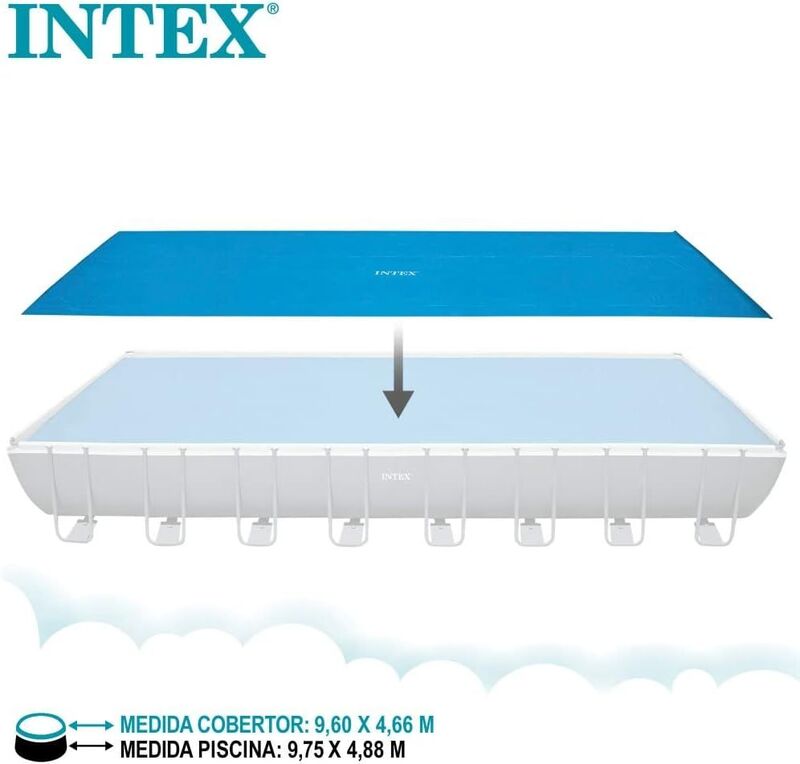 Intex Above Ground Outdoor Solar Pool Cover Rectangle 9.7x4.8m for 26374 Blue - 6941057422275