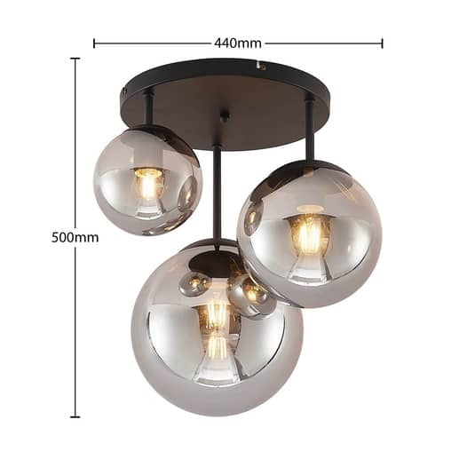 Lindby Teeja Deckenlampe Deckenleuchte Deckenlicht Lampe 3 Glaskugeln rauchg883 - 4251911746013