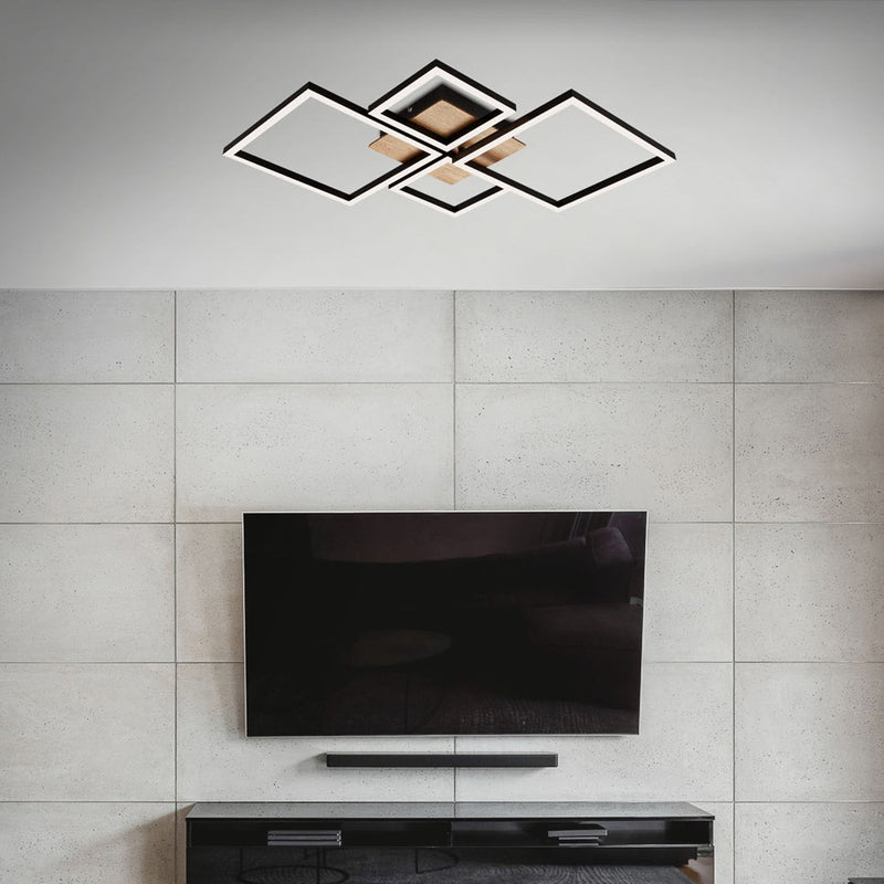 Briloner Deckenleuchte Frame LED Lampe dimmbar Holz schwarz 4-flammig 75x47cm - 4002707405207