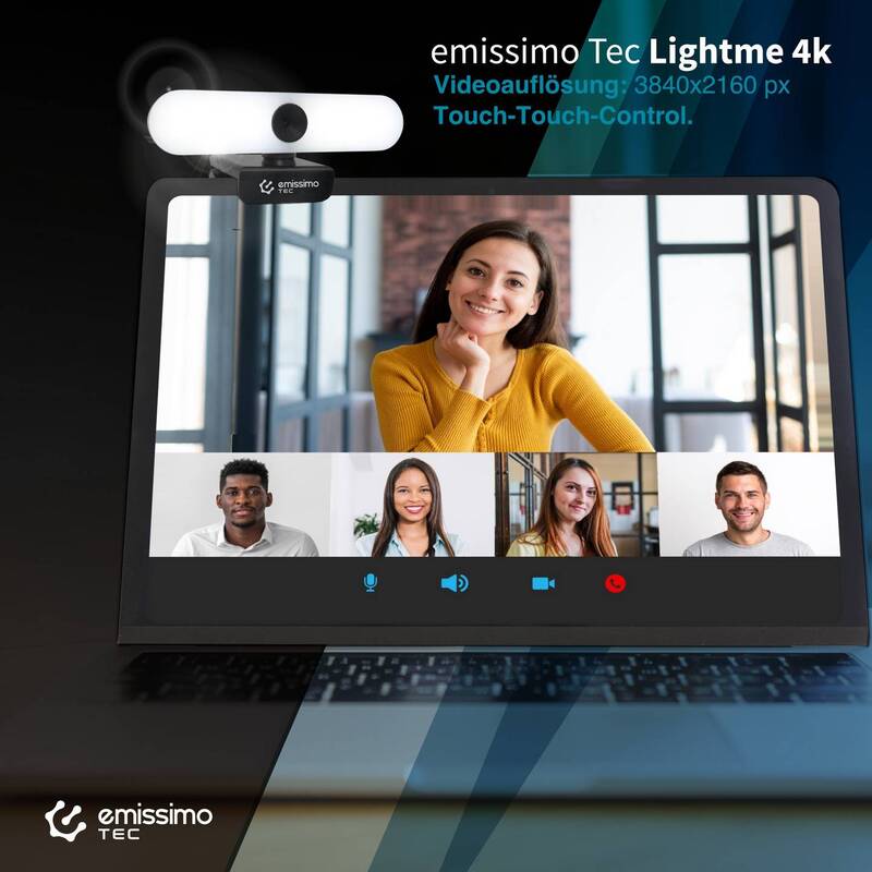 Emissimo TEC Webcam 4K Kamera mit Licht und Mikrofon 3840x2160px Autofokus 120° - 4262377760000