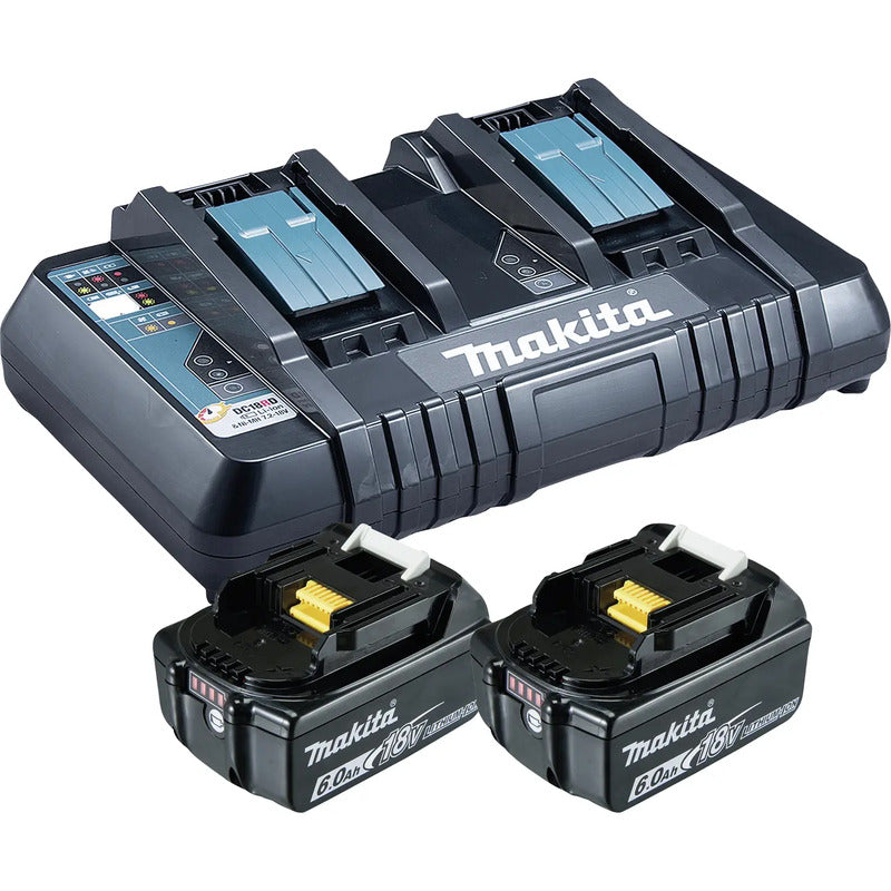 Makita Akku Werkzeug-Akku 18V 6,0Ah Li-Ion mit Doppel-Schnellladegerät schwarz - 0088381537148