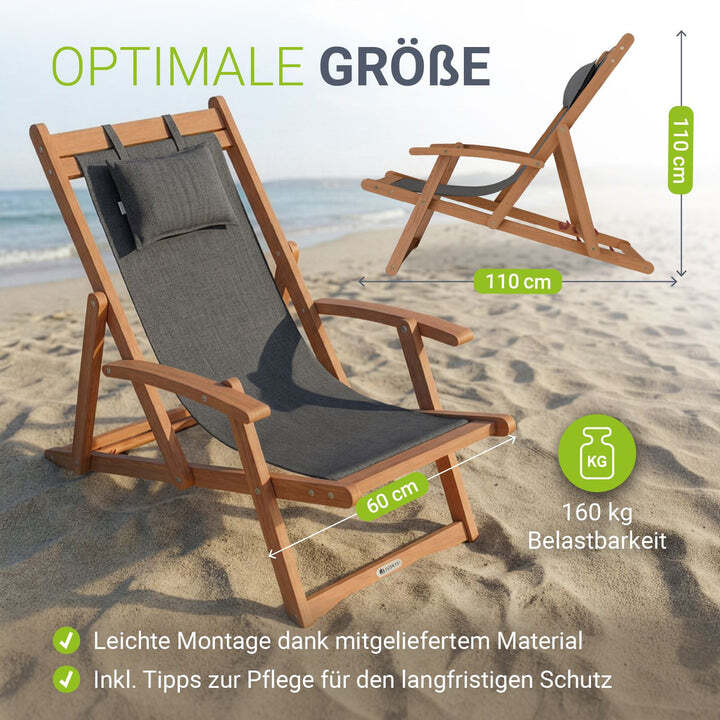 Sonnenliege klappbar Tavira Liegestuhl aus geöltem Akazienholz anthrazit - 4262437187419