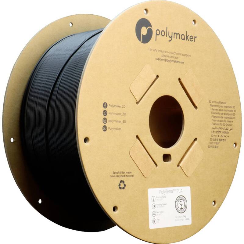 Polymaker PolyTerra PLA Filament 1,75mm Schwarz Matt 3000g 3D-Druckmaterial - 6938936701934