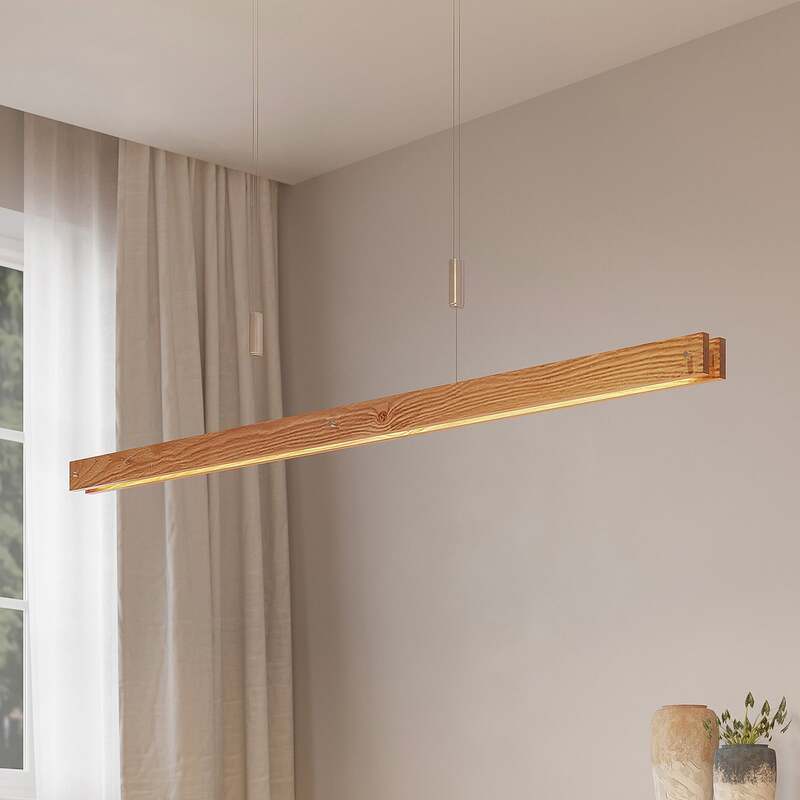 Lindby Pendelleuchte Hängeleuchte LED Holz dimmbar Alimara warmweiß 138 cm Lampe - 4251096597448