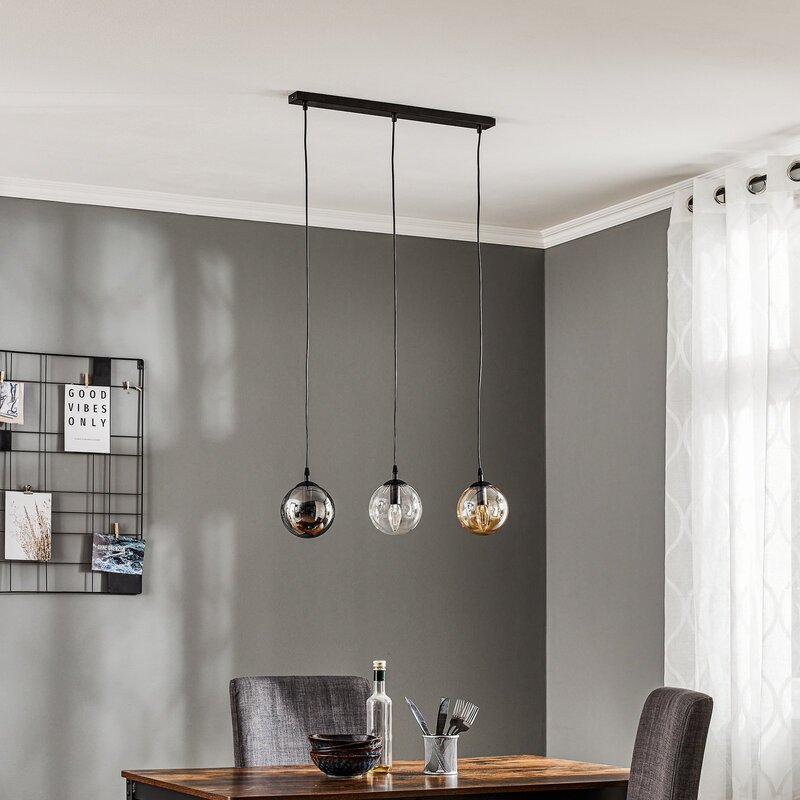 EMIBIG LIGHTING Hängeleuchte Glassy Hängelampe 3-flg gerade grafit amber klar - 5901738919037