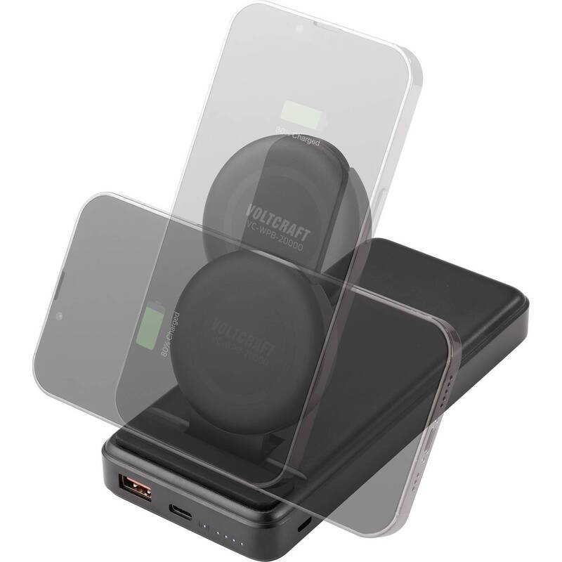Voltcraft Wireless Powerbank 20000 mAh Qi Ladegerät Akku Schwarz mit - 4064161293394