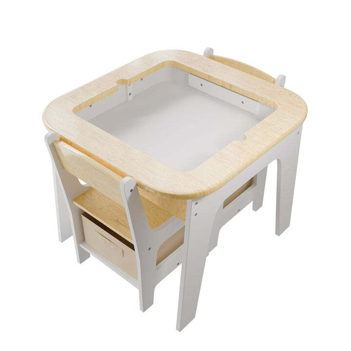 Kinderspieltisch Milou mit zwei Stühlen Stauraum und Schubfächern aus Holz natur - 4262437182803