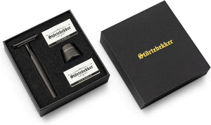 B-Ware Störtebekker Rasierhobel Set Rasierer 10 Klingen Ständer schwarz klassisch Oslo