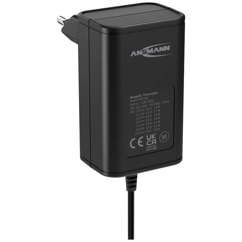 Ansmann Steckernetzteil APS 600 einstellbar 12V 9V 7.5V 6V 4.5V 3V 600mA 7.20W - 4013674164097