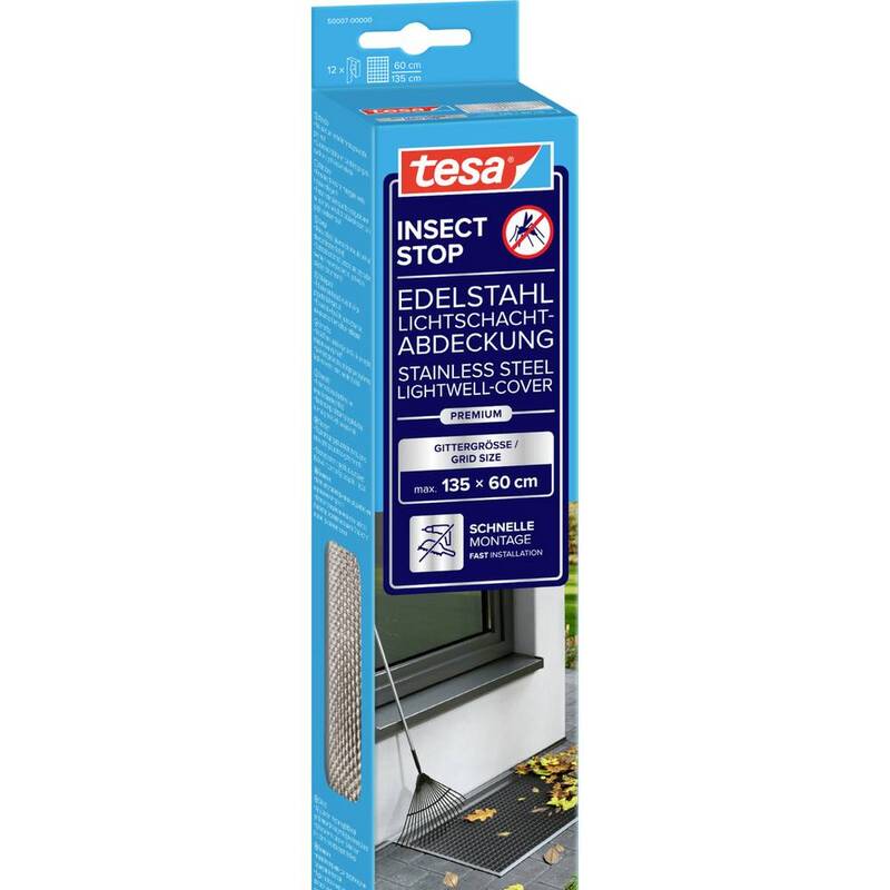 Tesa Lichtschachtgitter Insect Stop Edelstahl Abdeckung Lichtschacht 60x135cm - 4042448141989