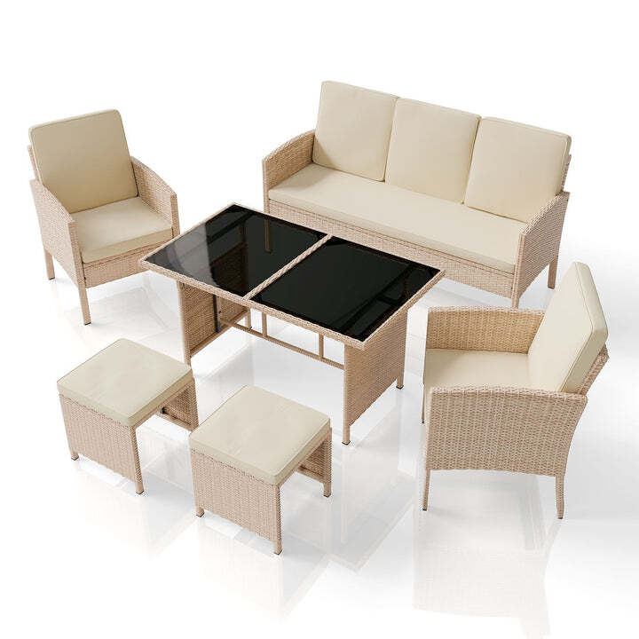 Rattan Sitzgruppe Turin Polyrattan Gartenmöbel Set für 7 Personen mit Kissen - 4262437186627